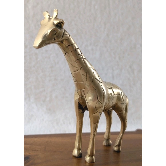 Other - Vintage Solid Brass‎ Giraffe Figurine Etched Safari Animal Decor 5.5"